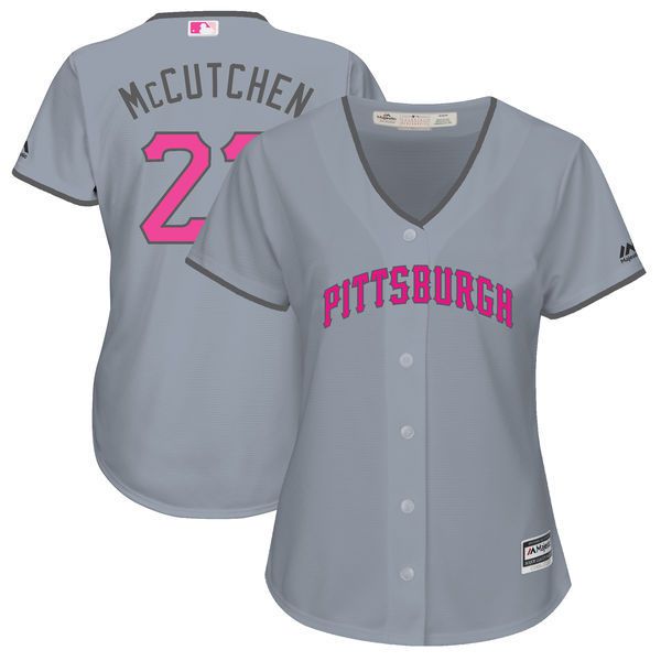 Women 2017 MLB Pittsburgh Pirates #22 Andrew McCutchen Grey Mothers Day Jerseys->women mlb jersey->Women Jersey